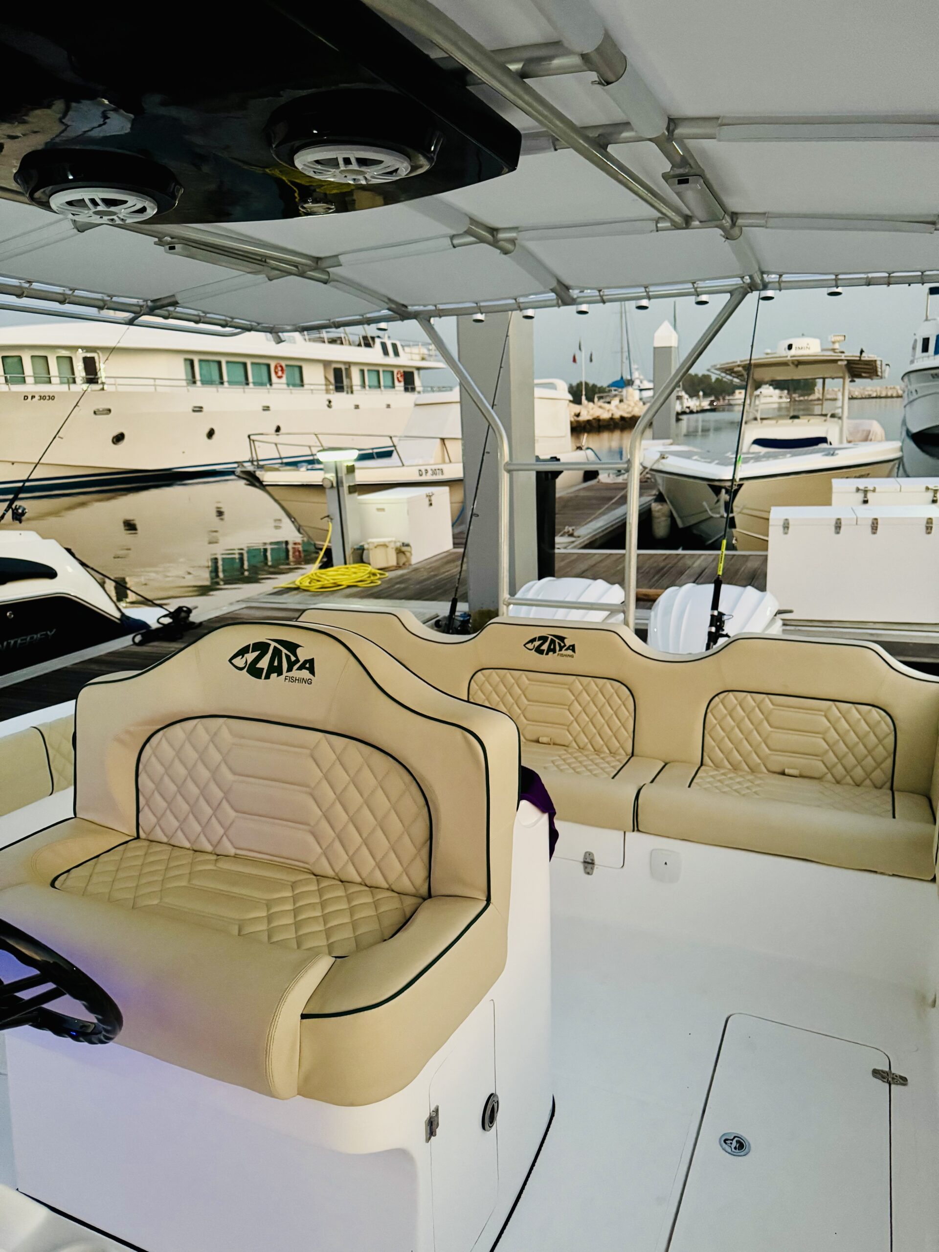 IMG_6031 Zaya Green boat interior seating and helm area